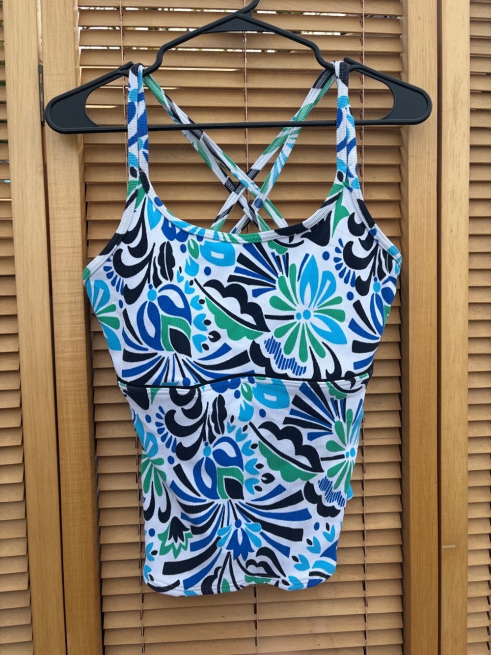 Lands' End Blue, Green & Black Floral Tankini Bikini Top